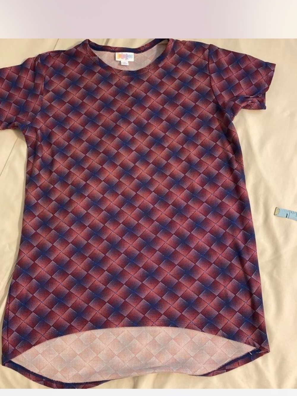 LulaRoe Girl’s Short Sleeve Geometric Tee - Red & Blue Sz 12